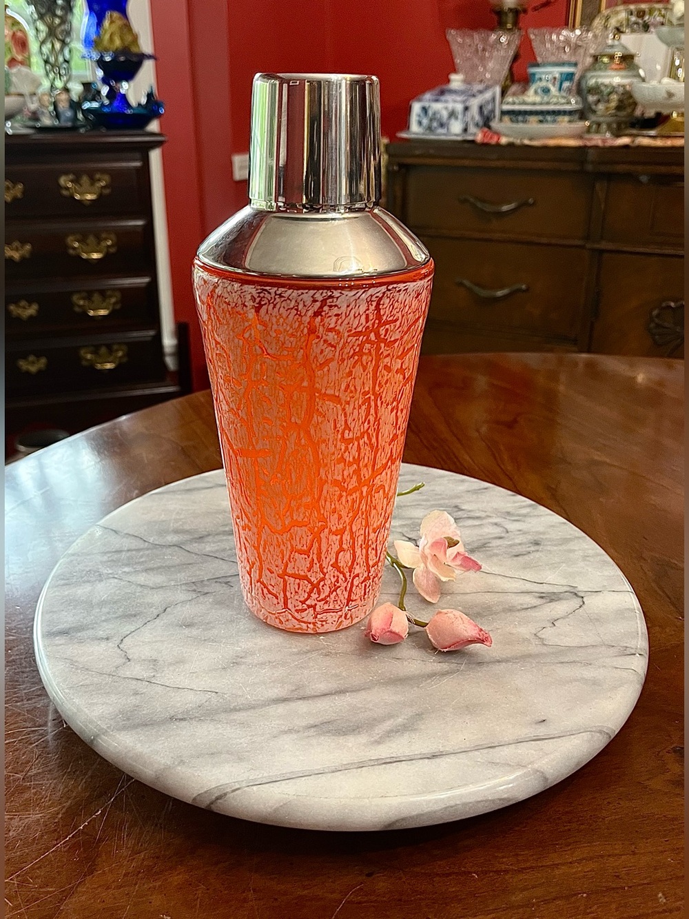 Rare Vintage MCM Orange Spaghetti String Cocktail Shaker - Excellent Condition